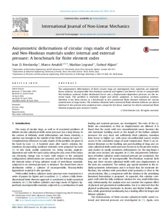 Axisymmetric deformations of circular rings made of linear and Neo-Hookean materials under internal and external pressure: A benchmark for finite element codes thumbnail
