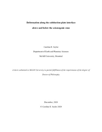 Deformation along the subduction plate interface above and below the seismogenic zone thumbnail
