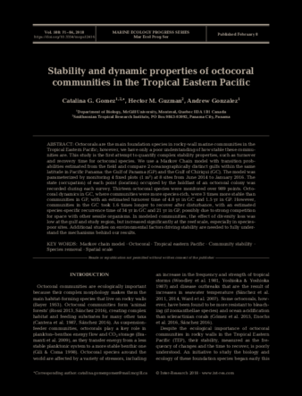 Stability and dynamic properties of octocoral communities in the Tropical Eastern Pacific thumbnail
