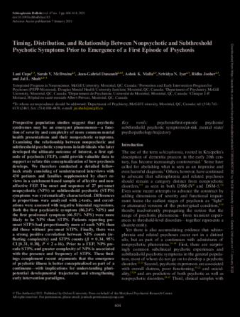 Timing, Distribution, and Relationship Between Nonpsychotic and Subthreshold Psychotic Symptoms Prior to Emergence of a First Episode of Psychosis thumbnail