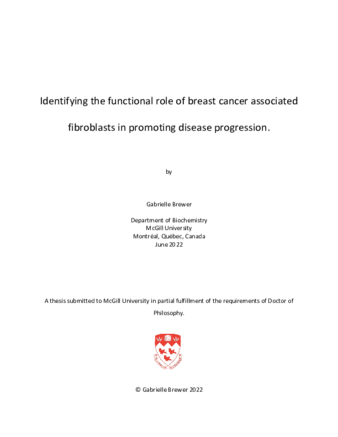 Identifying the functional role of breast cancer associated fibroblasts in promoting disease progression thumbnail