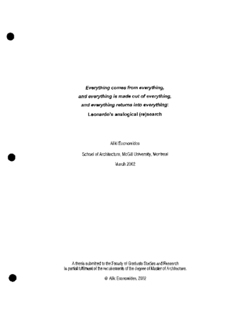 Everything comes from everything, and everything is made out of everything, and everything returns into everything : Leonardo's analogical (re)search Public Deposited thumbnail