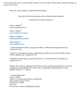 Near native-like stress pattern perception in English-French bilinguals as indexed by the mismatch negativity thumbnail