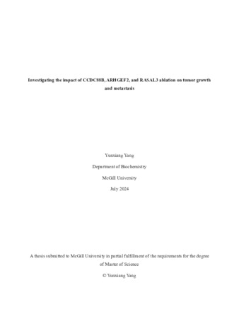 Investigating the impact of CCDC88B, ARHGEF2, and RASAL3 ablation on tumor growth and metastasis thumbnail