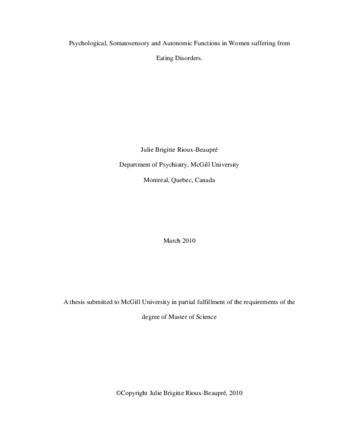 Psychological, somatosensory and autonomic functions in women suffering from eating disorders thumbnail