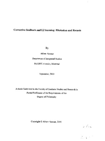 Corrective feedback and L2 learning : elicitation and recasts thumbnail