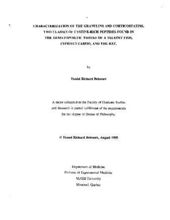 Characterization of the Granules and Corticostatins, Two Classes of Cystine-rich Peptides Found in the Hematopoietic Tissues of a Teleost Fist, Cyprinus Carpio, and the Rat thumbnail