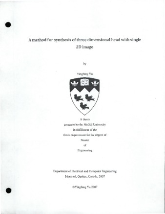 A Method for Synthesis of Three Dimensional Head with Single 2D Image thumbnail