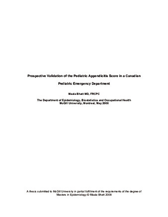 Prospective validation of the Pediatric Appendicitis Score in a Canadian pediatric emergency department thumbnail