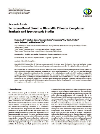 Ferrocene-Based Bioactive Bimetallic Thiourea Complexes: Synthesis and Spectroscopic Studies thumbnail