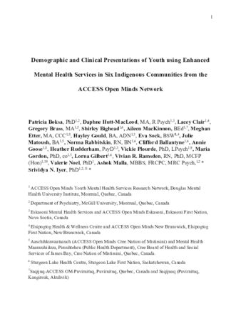 Demographic and Clinical Presentations of Youth using Enhanced Mental Health Services in Six Indigenous Communities from the ACCESS Open Minds Network thumbnail