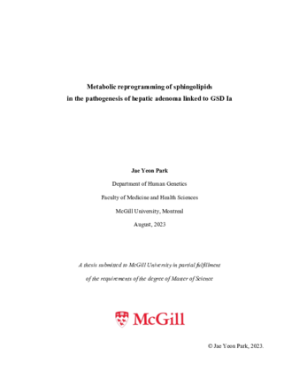 Metabolic reprogramming of sphingolipids in the pathogenesis of hepatic adenoma linked to GSD Ia thumbnail