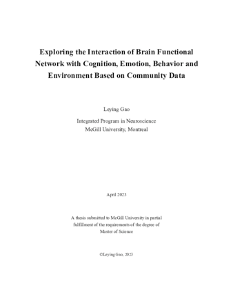 Exploring the Interaction of Brain Functional Network with Cognition, Emotion, Behavior and Environment Based on Community Data thumbnail