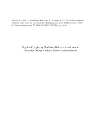 Rhythm complexity modulates behavioural and neural dynamics during auditory-motor synchronization thumbnail