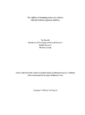 The validity of swimming rubrics for children with and without a physical disability / thumbnail
