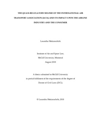 The quasi-regulatory regime of the international air transport association (IATA) and its impact upon the airline industry and the consumer thumbnail