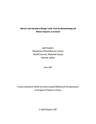 Mercury and selenium in Beluga teeth: tools for biomonitoring and dietary exposure assessment thumbnail