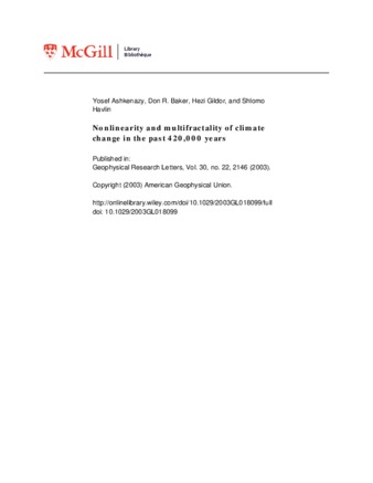 Nonlinearity and multifractality of climate change in the past 420,000 years thumbnail