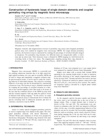 Construction of hysteresis loops of single domain elements and coupled permalloy ring arrays by magnetic force microscopy thumbnail