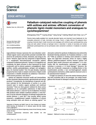 Palladium-catalyzed reductive coupling of phenols with anilines and amines: efficient conversion of phenolic lignin model monomers and analogues to cyclohexylamines thumbnail