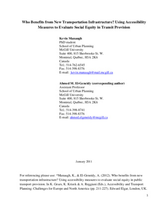 Who benefits from new transportation infrastructure? Using accessibility measures to evaluate social equity in public transport provision thumbnail