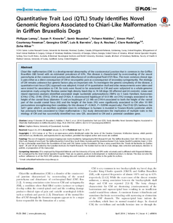 Quantitative Trait Loci (QTL) Study Identifies Novel Genomic Regions Associated to Chiari-Like Malformation in Griffon Bruxellois Dogs thumbnail