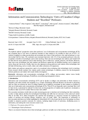 Information and communication technologies: Views of Canadian college students and “excellent” professors thumbnail