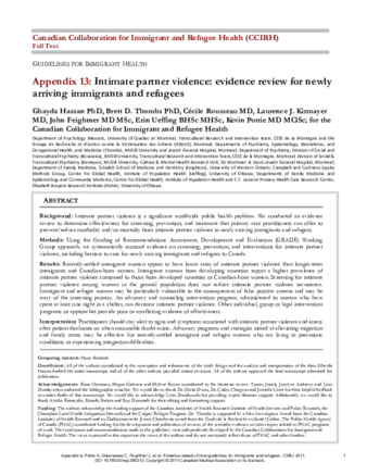 Intimate partner violence: evidence review for newly arriving immigrants and refugees thumbnail
