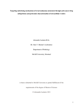 Targeting underlying mechanisms of uveal melanoma metastasis through anti-cancer drug mifepristone and proteomic characterization of extracellular vesicles thumbnail