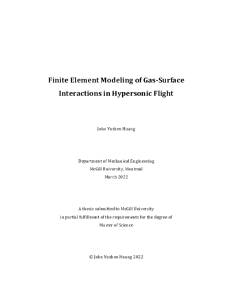 Finite element modeling of gas-surface interactions in hypersonic flight thumbnail