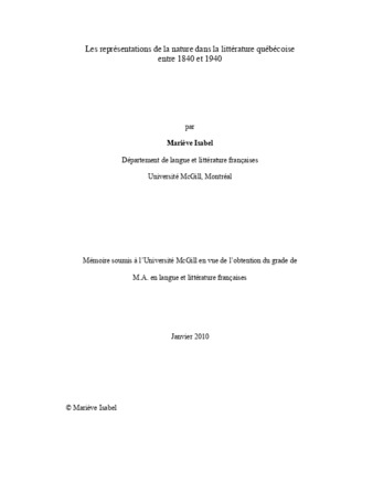 Les représentations de la nature dans la littérature québécoise entre 1840 et 1940 thumbnail