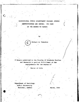 Occupational status achievement process, ethnic identification and income : the case of the Greeks in Canada thumbnail