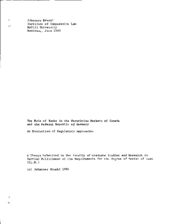 The role of banks in the securities markets of Canada and the Federal Republic of Germany : an evaluation of regulatory approaches thumbnail