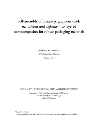 Self-assembly of ultralarge graphene oxide nanosheets and alginate into layered nanocomposites for robust packaging materials thumbnail