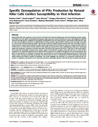 Specific Dysregulation of IFNγ Production by Natural Killer Cells Confers Susceptibility to Viral Infection thumbnail