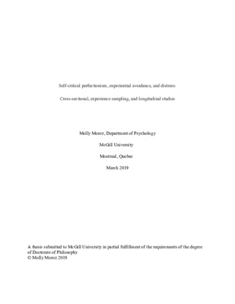 Self-critical perfectionism, experiential avoidance, and distress: Cross-sectional, experience sampling, and longitudinal studies thumbnail