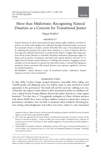 More than Misfortune: Recognizing Natural Disasters as a Concern for Transitional Justice thumbnail