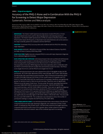 Accuracy of the PHQ-2 Alone and in Combination With the PHQ-9 for Screening to Detect Major Depression thumbnail