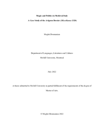Magic and Politics in Medieval Italy: A Case Study of the Avignon Dossier (Miscellanea 1320) thumbnail