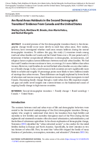 Are Rural Areas Holdouts in the Second Demographic Transition? Evidence From Canada and the United States thumbnail