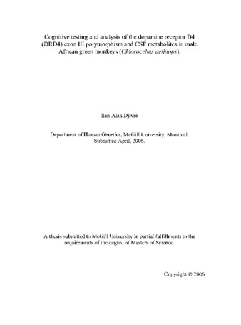 Cognitive testing and analysis of the dopamine receptor D4 (DRD4) exon III polymorphism and CSF metabolites in male African green monkeys (Chlorocebus aethiops) thumbnail