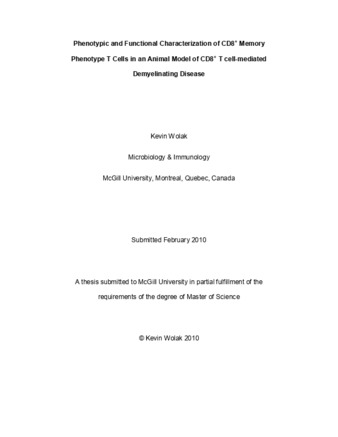 Phenotypic and functional characterization of CD8+ memory phenotype T cells in an animal model of CD8+ T cell-mediated demyelinating disease thumbnail