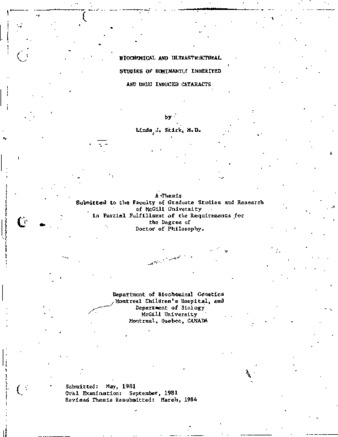 Biochemical and ultrastructural studies of dominantly inherited and drug induced cataracts thumbnail