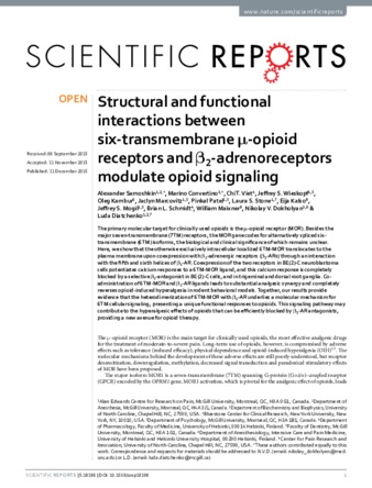 Structural and functional interactions between six-transmembrane μ-opioid receptors and β2-adrenoreceptors modulate opioid signaling thumbnail