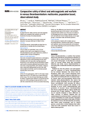 Comparative safety of direct oral anticoagulants and warfarinin venous thromboembolism: multicentre, population based, observational study thumbnail