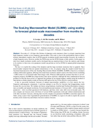 The ScaLIng Macroweather Model (SLIMM): using scaling to forecast global-scale macroweather from months to decades thumbnail