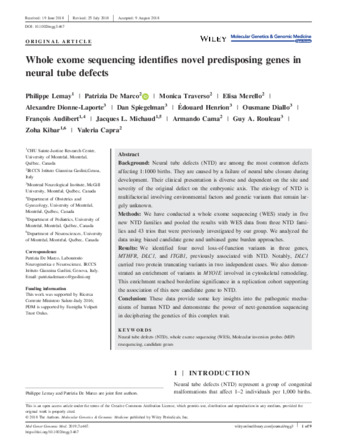 Whole exome sequencing identifies novel predisposing genes in neural tube defects thumbnail