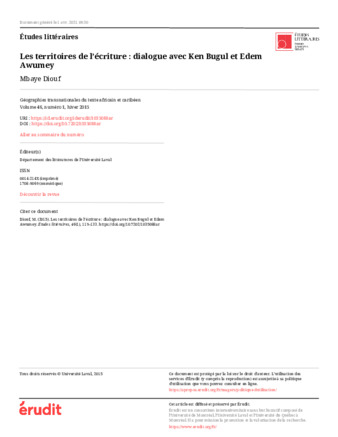 Les territoires de l’écriture : dialogue avec Ken Bugul et Edem Awumey thumbnail