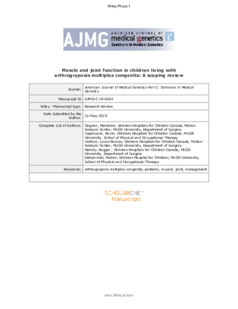 Muscle and joint function in children living with arthrogryposis multiplex congenita: A scoping review thumbnail