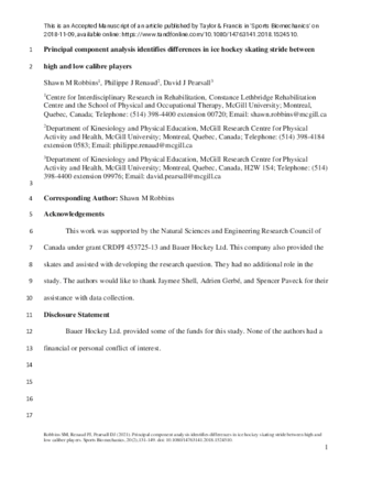 Principal component analysis identifies differences in ice hockey skating stride between high- and low-calibre players thumbnail